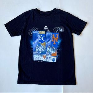 Majestic Kansas City Royals Baseball Small 8 Black World Series Tickets Shirt